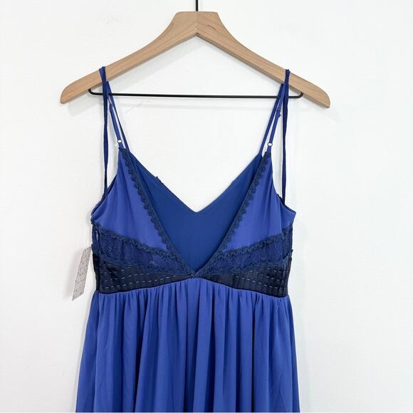 Free People Forget Me Not Blue Chiffon Maxi Dress Sleeveless NWT Size 4 - Picture 5 of 11